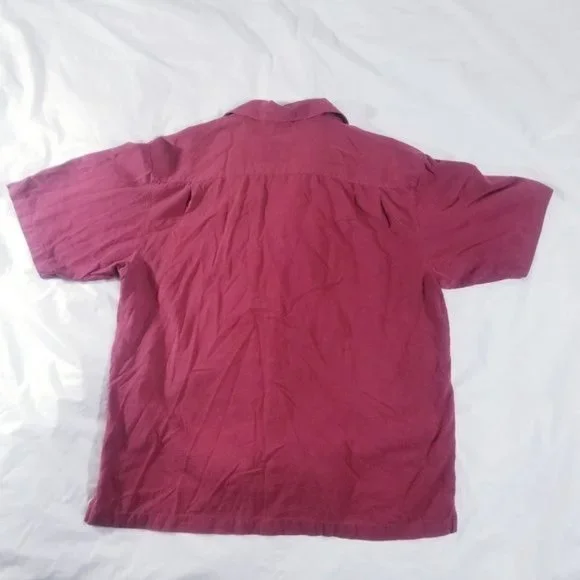 Aureus Maroon Silk Short Sleeve Button Down Shirt - Picture 4 of 5